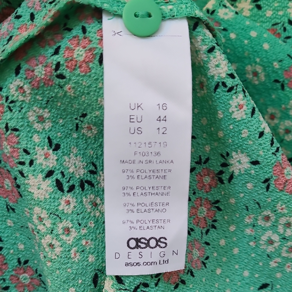 ASOS Mint‎ Green Pink Floral Midi Dress Whimsical Fairy Flowy Size 12 - Picture 12 of 12